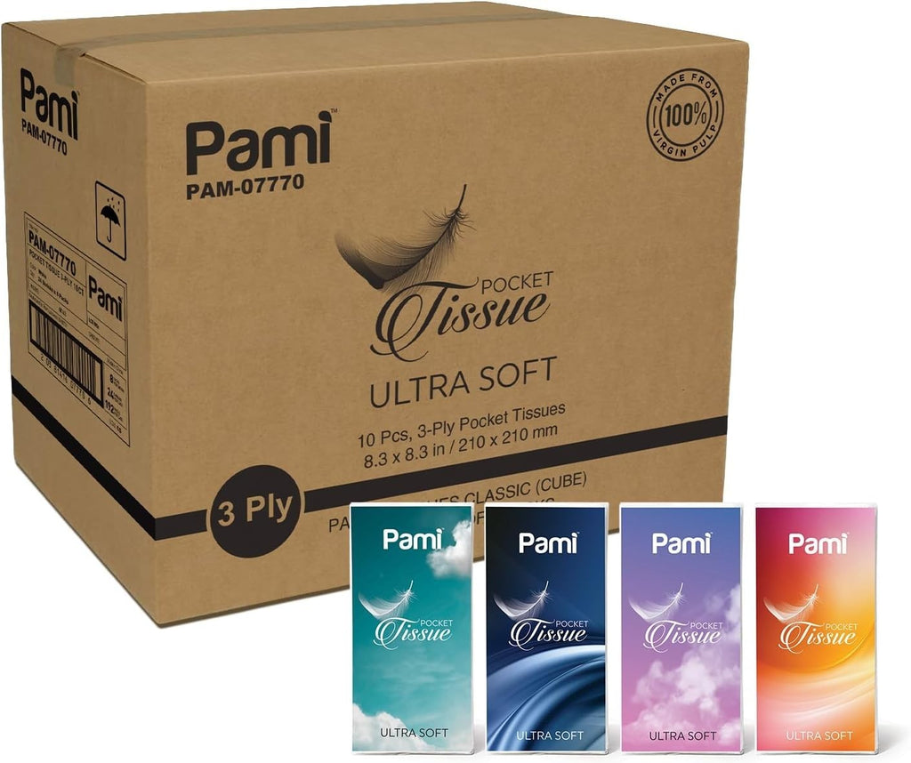 PAMI Ultra Soft 3-Ply Pocket Tissues 24 Packs Travel Facial Tissue for Car Purse